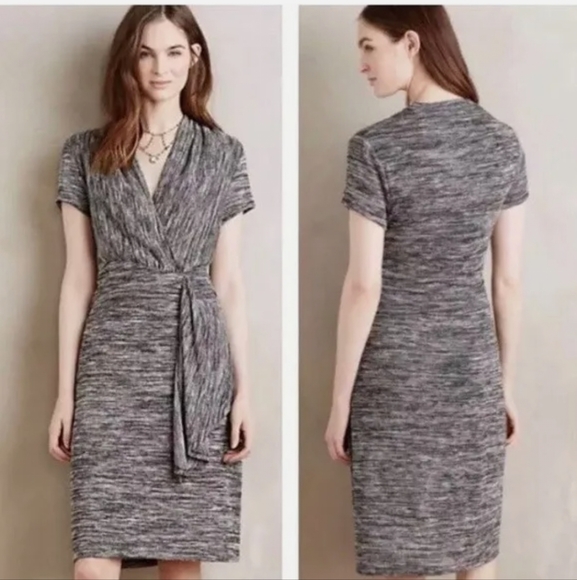 Maeve Dresses & Skirts - Anthropologie Maeve Marled Knit Gray Faux Wrap Dress Medium